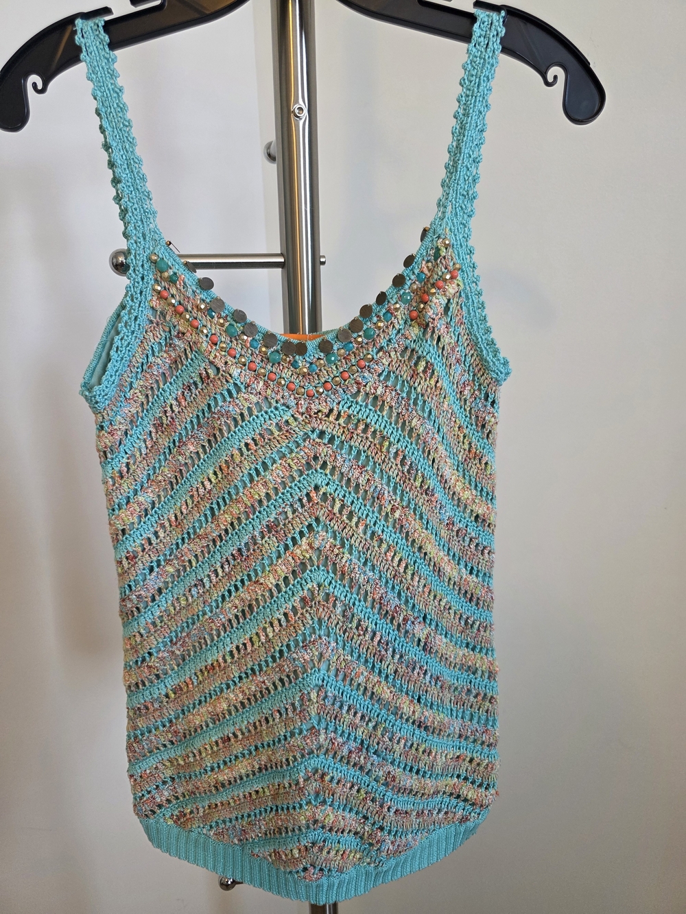 Cynthia Cynthia Steffe Crochet Striped Tank Top in Turquoise & Multicolor